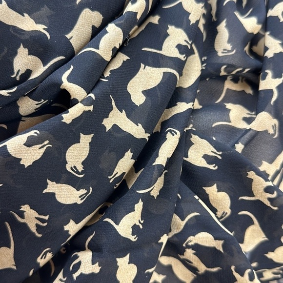 Oker All Over Cat Silhouette Print Shawl Scarf Black and Beige Lightweight Sheer - Picture 9 of 11